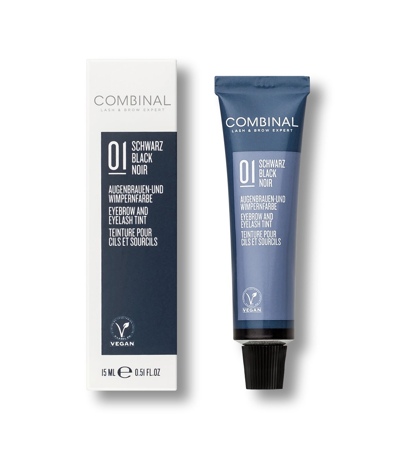COMBINAL Augenbrauen- und Wimpernfarbe #1 schwarz – durch die cremige Konsistenz optimal verträglich und einfach und sicher aufzutragen., 15ml