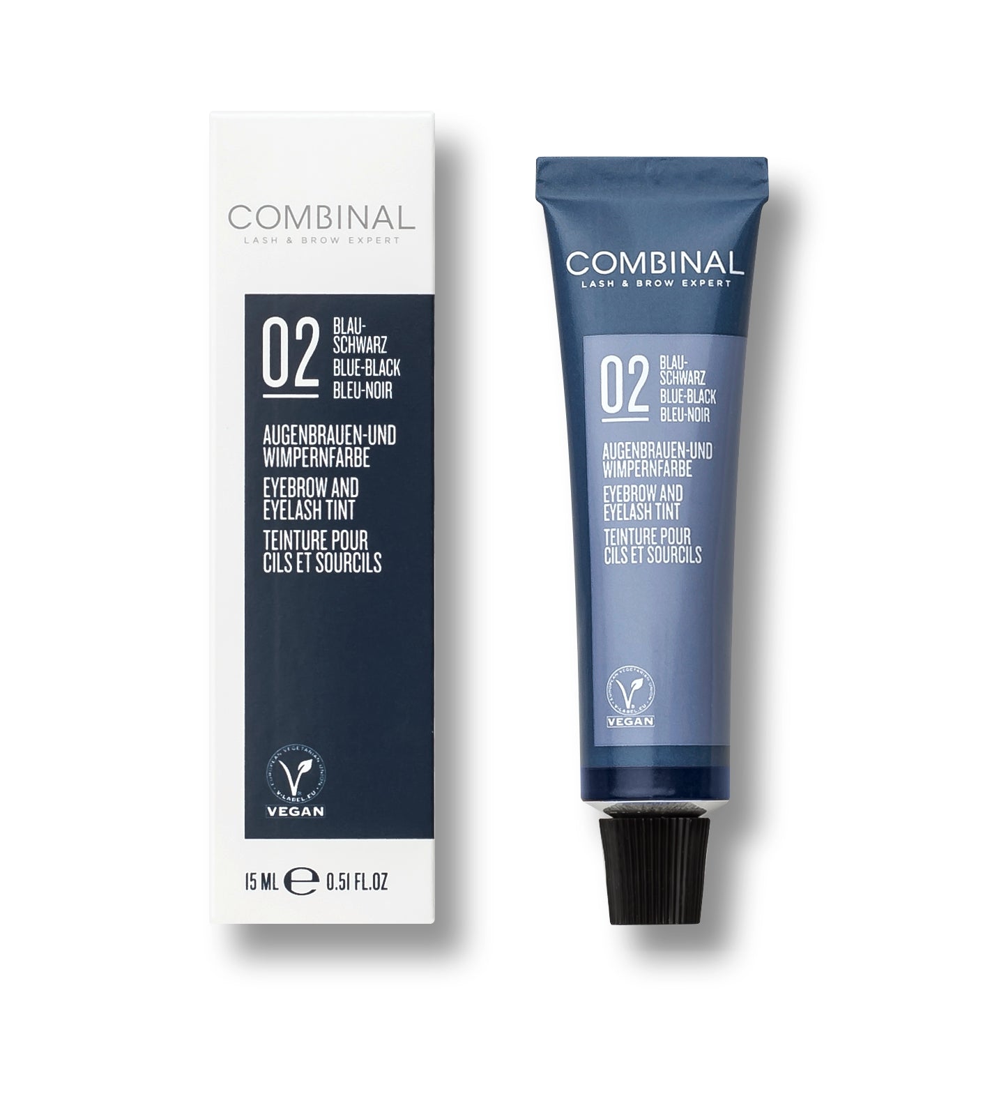 COMBINAL Augenbrauen- und Wimpernfarbe #2 blau-schwarz – durch die cremige Konsistenz optimal verträglich und einfach und sicher aufzutragen., 15ml