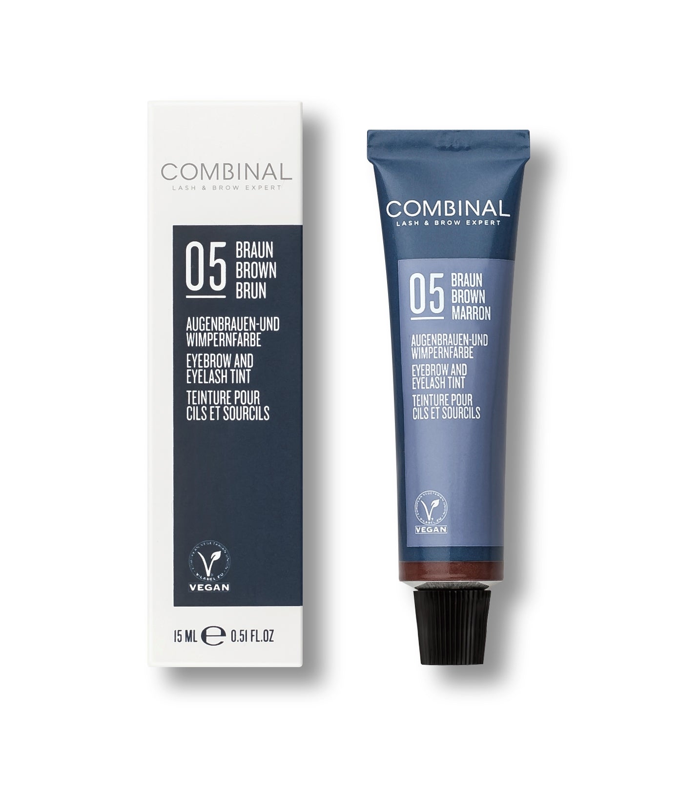 COMBINAL Augenbrauen- und Wimpernfarbe #5 braun – durch die cremige Konsistenz optimal verträglich und einfach und sicher aufzutragen., 15ml