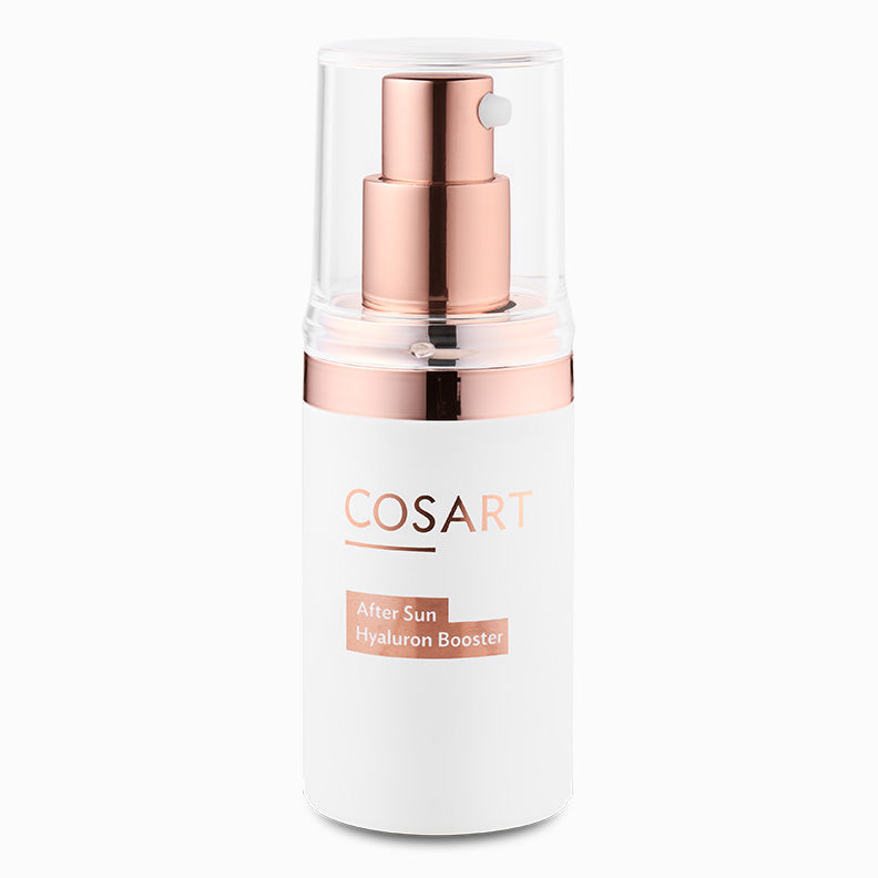 COSART After Sun Hyaluron Booster – versorgt die Haut mit Q10, Hyaluronsäure, dem Booster-Wirkstoff Glycogen, Vitamin E, Fruchtextrakten aus Ananas und Orange, Aloe Vera und Aprikosenkernöl., 15ml