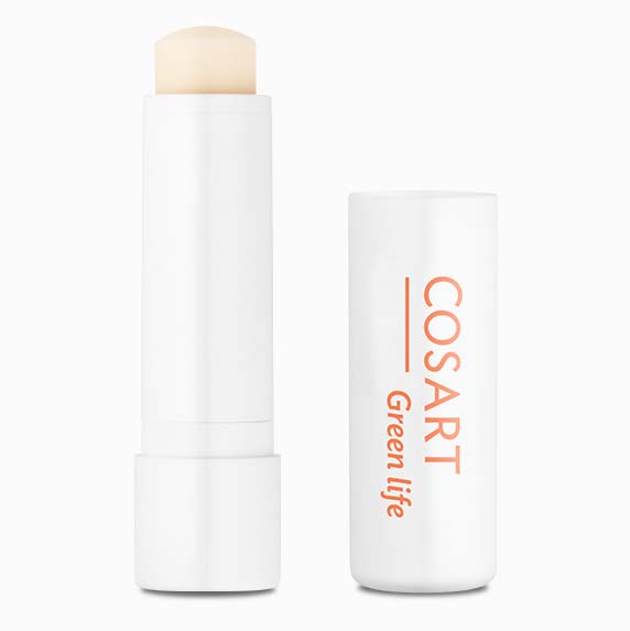 COSART Lip Balm Green Life – pflegt die Lippen sanft mit wertvollem Bienenwachs, macht sie geschmeidig und schützt sie vor Sonneneinstrahlung., 1St., offen