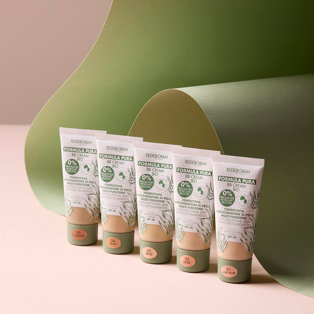 DEBORAH MILANO Formula Pura BB Cream Bio Farbauswahl – glättet die Haut, kaschiert Unregelmäßigkeiten, gleicht den Teint aus, spendet Feuchtigkeit, pflegt die Haut und bietet Schutz vor blauem Licht und Umweltverschmutzung., 30ml