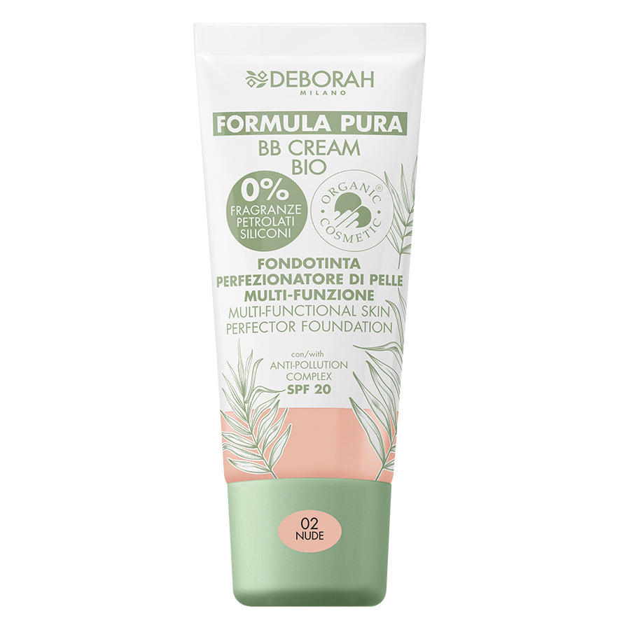 DEBORAH MILANO Formula Pura BB Cream Bio nude – glättet die Haut, kaschiert Unregelmäßigkeiten, gleicht den Teint aus, spendet Feuchtigkeit, pflegt die Haut und bietet Schutz vor blauem Licht und Umweltverschmutzung., 30ml