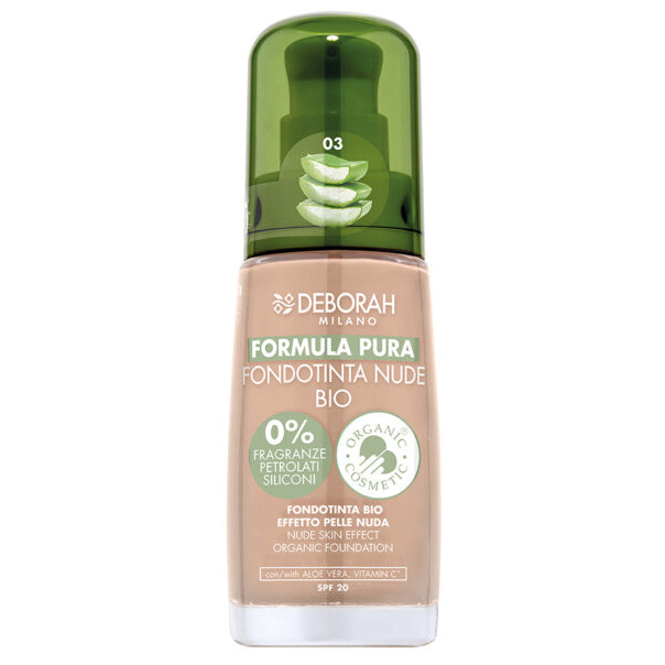 DEBORAH MILANO Formula Pura Nude Foundation Bio beige – bietet eine mittlere Deckkraft und hinterlässt ein strahlend mattes Finish, sodass die Haut atmen kann, ohne sich klumpig anzufühlen oder auszusehen., 30ml