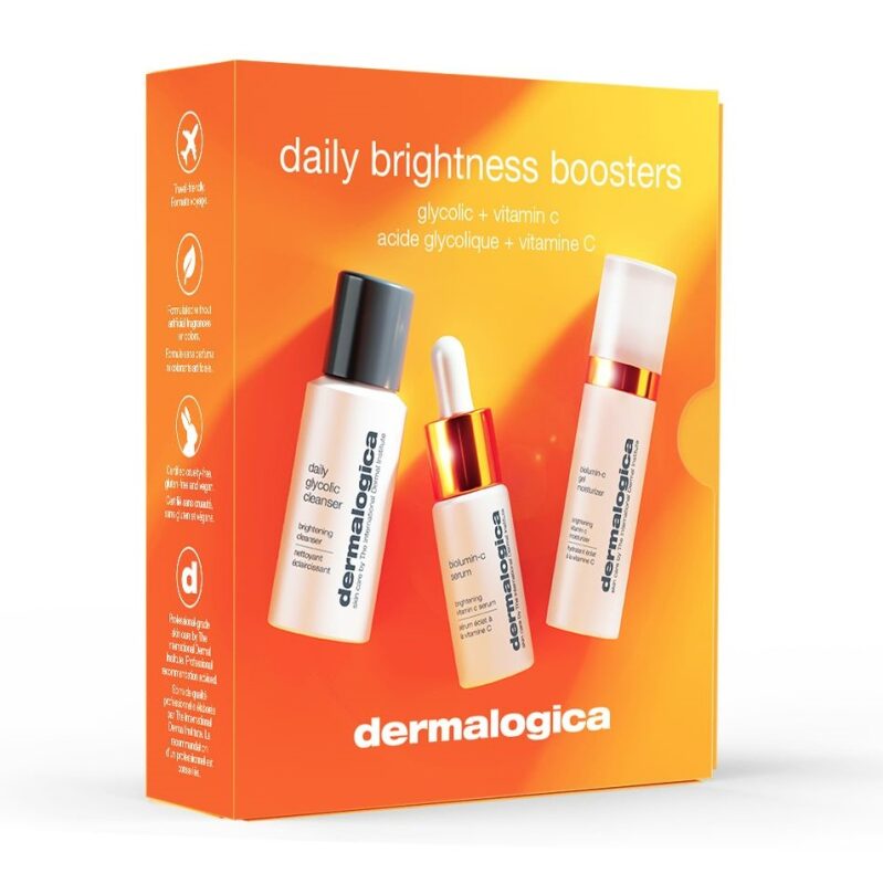 DERMALOGICA Daily Brightness Boosters – Die enthaltenen Produkte revitalisieren fahle, stumpf aussehende Haut, spenden Feuchtigkeit, und sorgen für ein ebenmäßiges, glattes Hautbild., Set, Box