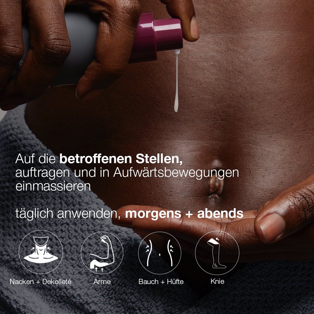 DERMALOGICA Dynamic Skin Sculptor – ein hochwirksames Körper-Serum, das speziell entwickelt wurde, um schlaffe Haut zu festigen und die Hautstruktur zu stärken., 150ml, Anwendungsbeschreibung