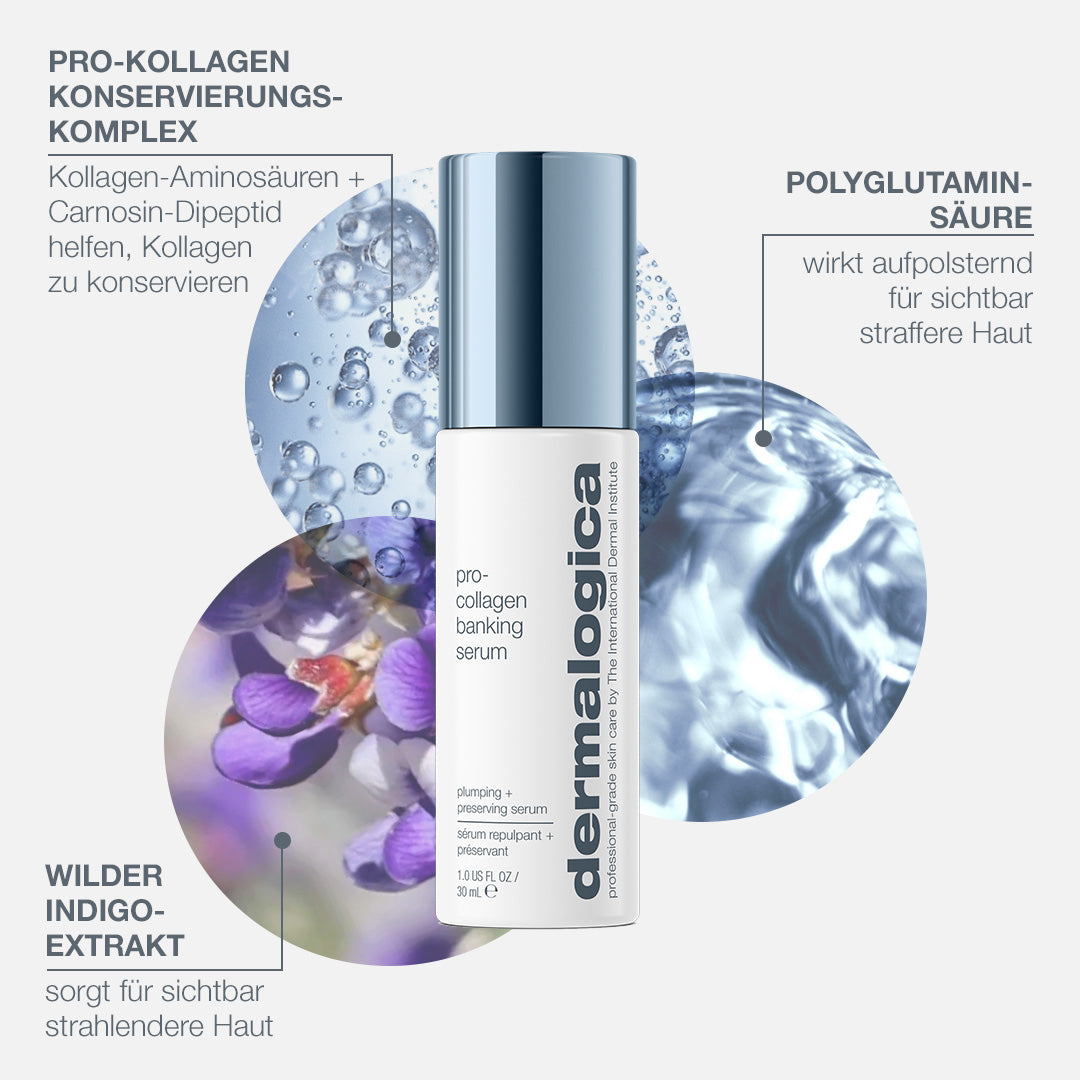 DERMALOGICA Pro-Collagen Banking Serum – Klinisch bewiesen sorgt es für sofort prallere Haut und ist langfristig 94% effektiver in der Erhaltung von Kollagen., 30ml, Wirkstoffe