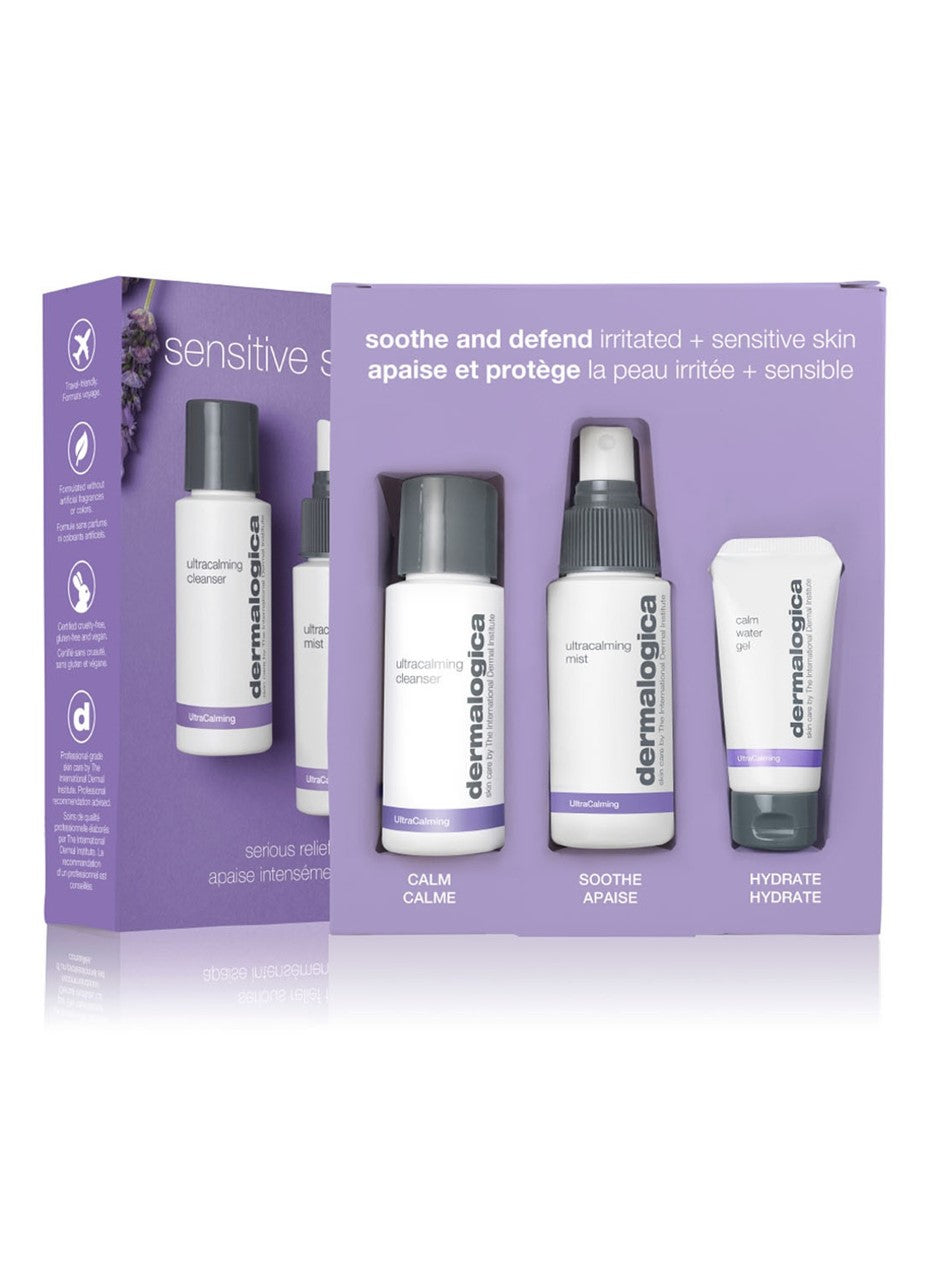 DERMALOGICA Sensitive Skin Rescue Kit – Dieses Pflegetrio spende Feuchtigkeit, beruhigt die Haut, kühlt Irritation und reduziert Rötungen und beugt Entzündungen vor., Set, Box geöffnet