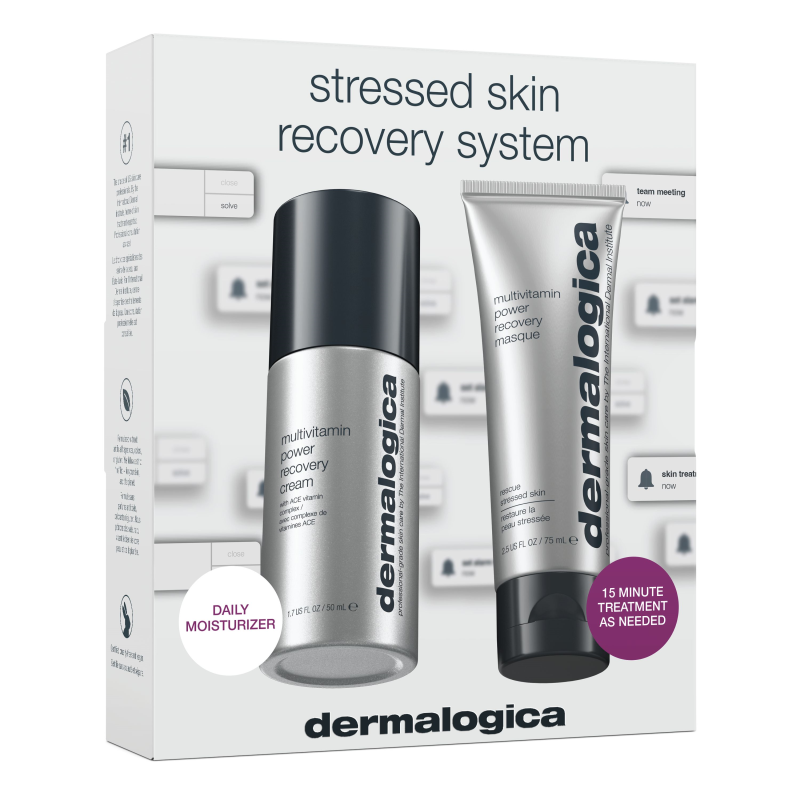 DERMALOGICA Stressed Skin Recovery System Kit – die ideale Pflegelösung für gestresste, reife oder umweltgeschädigte Haut. Es vereint zwei hochwirksame Produkte in Originalgröße, die gezielt die vier Hauptanzeichen von Hautalterung bekämpfen, 125ml