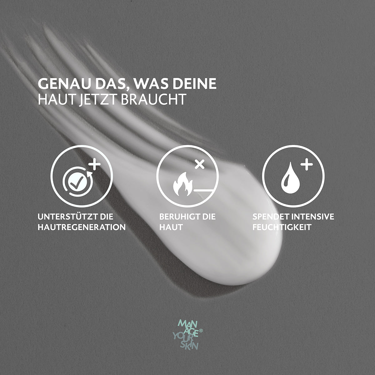 DR SPILLER Manage your Skin - Calming After Shave Balsam – 50 ml, Cremeklecks und Beschreibung der Vorteile