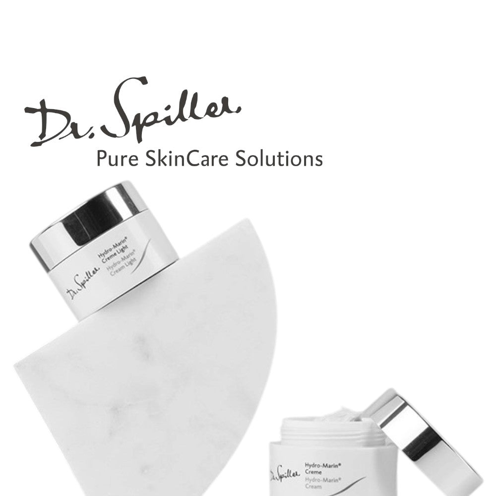 DR SPILLER Hydro-Marin Cremetiegel geschlossen und geöffnet neben Steinplatte