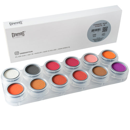 GRIMAS Rouge-/Lidschattenpalette RB mit 12 Farben – 12 warme, matte Profi-Farben, 24g, Palette und Umkarton