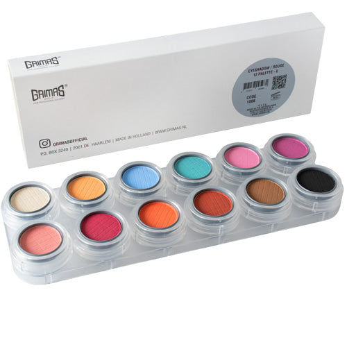 GRIMAS Rouge-/Lidschattenpalette U mit 12 Farben – matte Pastellfarben in Profi-Qualität, 24g, Palette und Umkarton
