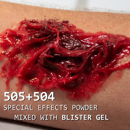 GRIMAS Special Effects Powder 504+505 – für realistische Wunden, Schmutz & Hauteffekte, 6g, Anwendungsbeispiel mit Blister-Gel