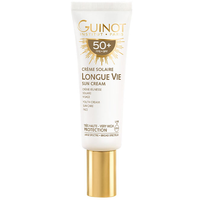 GUINOT Creme Solaire Longue Vie Visage SPF 50 – Anti-Aging-Sonnenschutz, 50ml, Tube