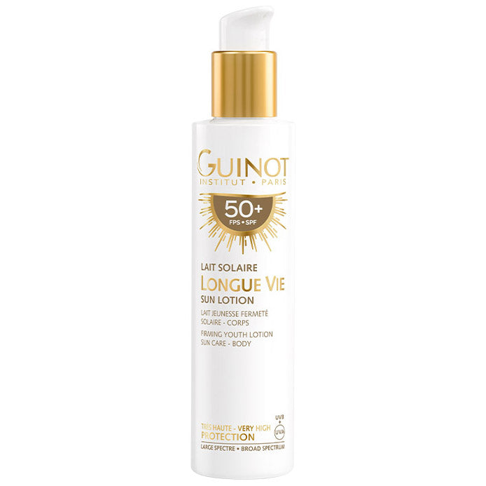 GUINOT Lait Solaire Longue Vie Body LSF 50+ – Sonnenschutz & Anti-Aging-Pflege für den Körper, 150ml, Pumpspender