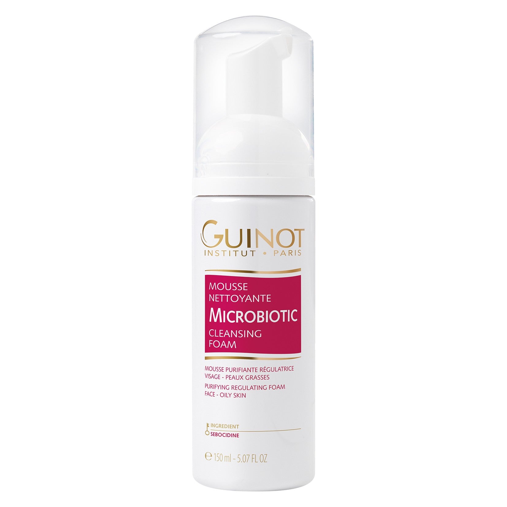 GUINOT Mousse Nettoyant Microbiotic – Klärender Reinigungsschaum für ölige Haut, 150ml, Pumpspender