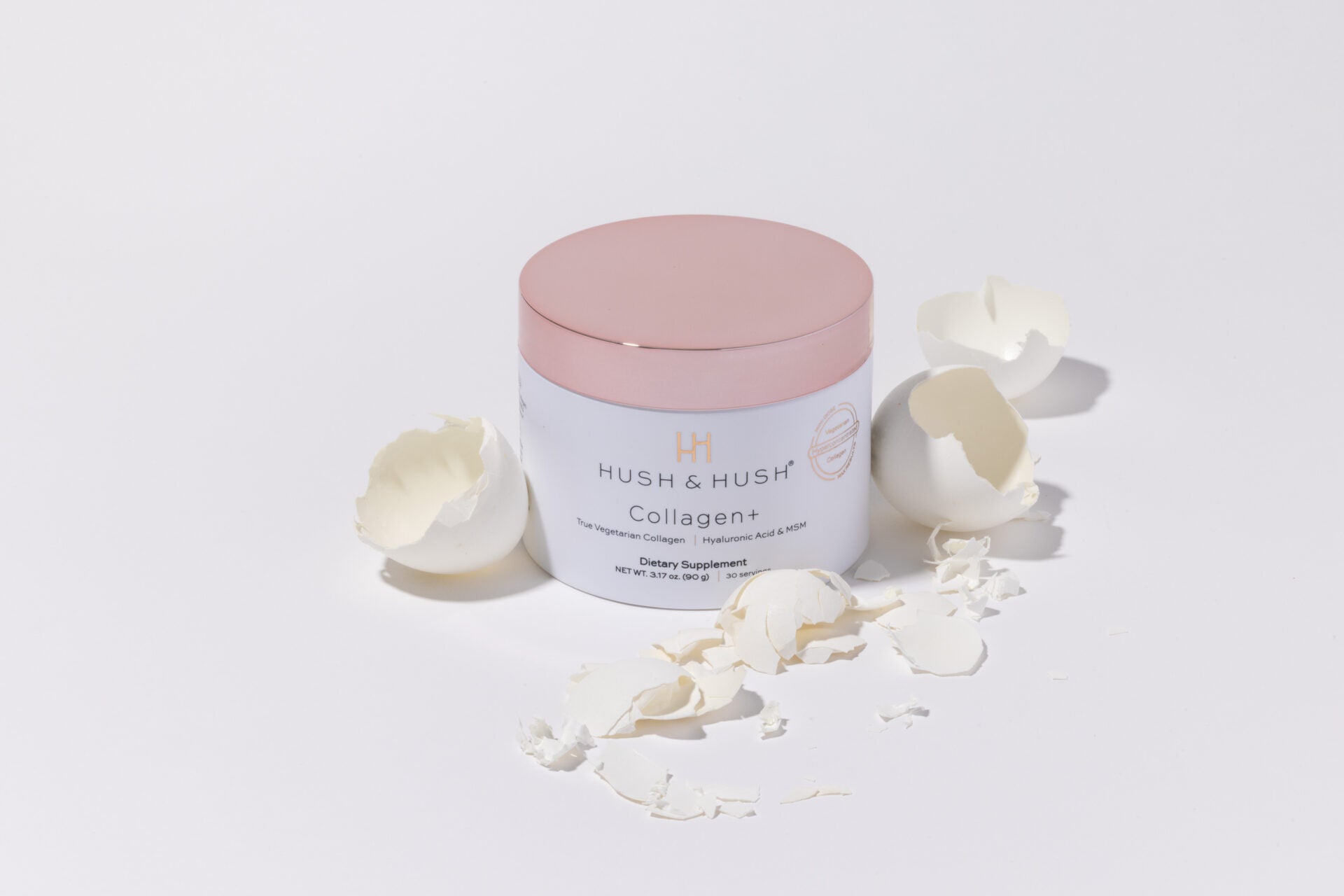 HUSH & HUSH Collagen+ – Nahrungsergänzung, 90g, Dose mit Eierschalen