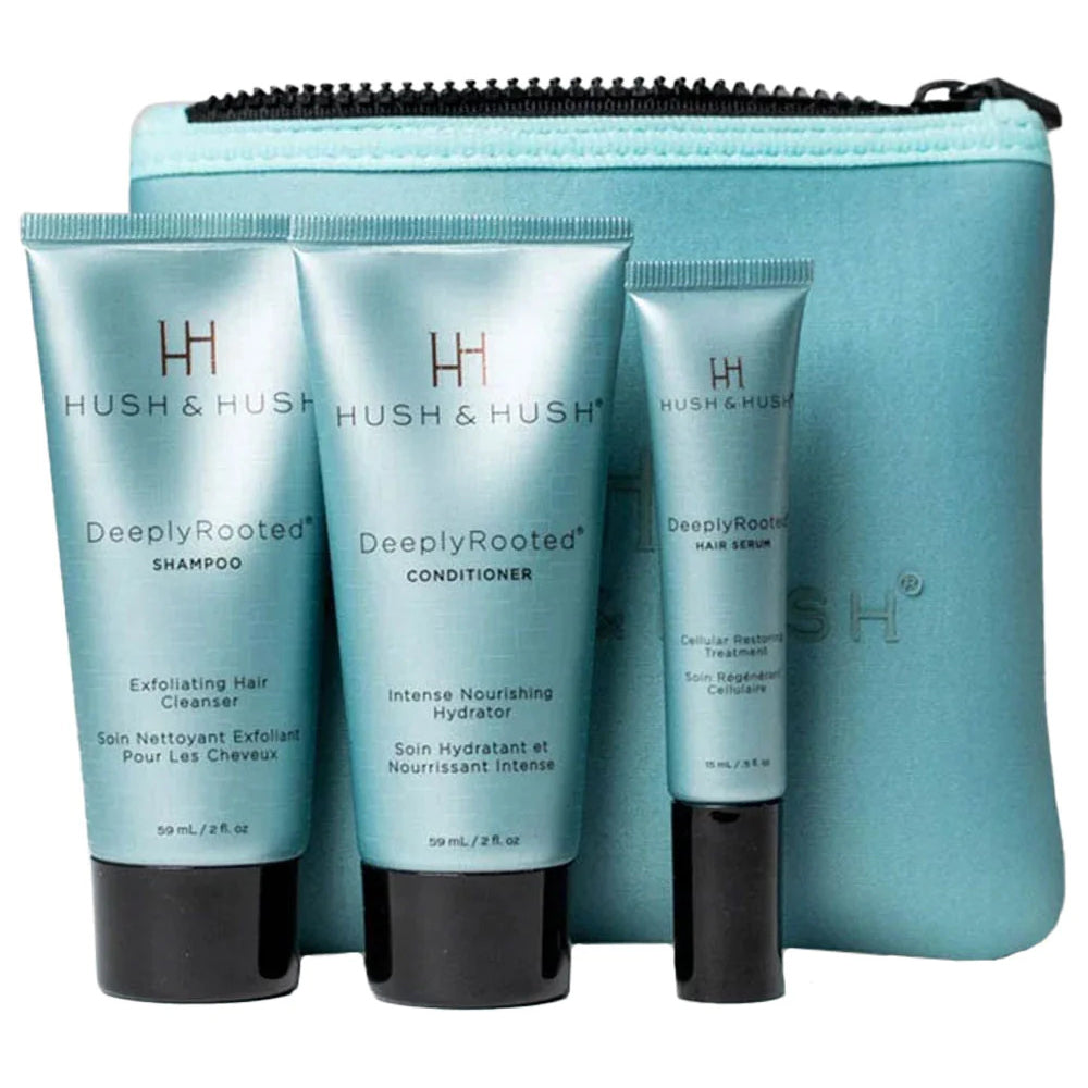 HUSH & HUSH Deeply Rooted Travel Kit – Haarpflege Reise-Set, 1stk, Einzelprodukte und Kosmetiktasche