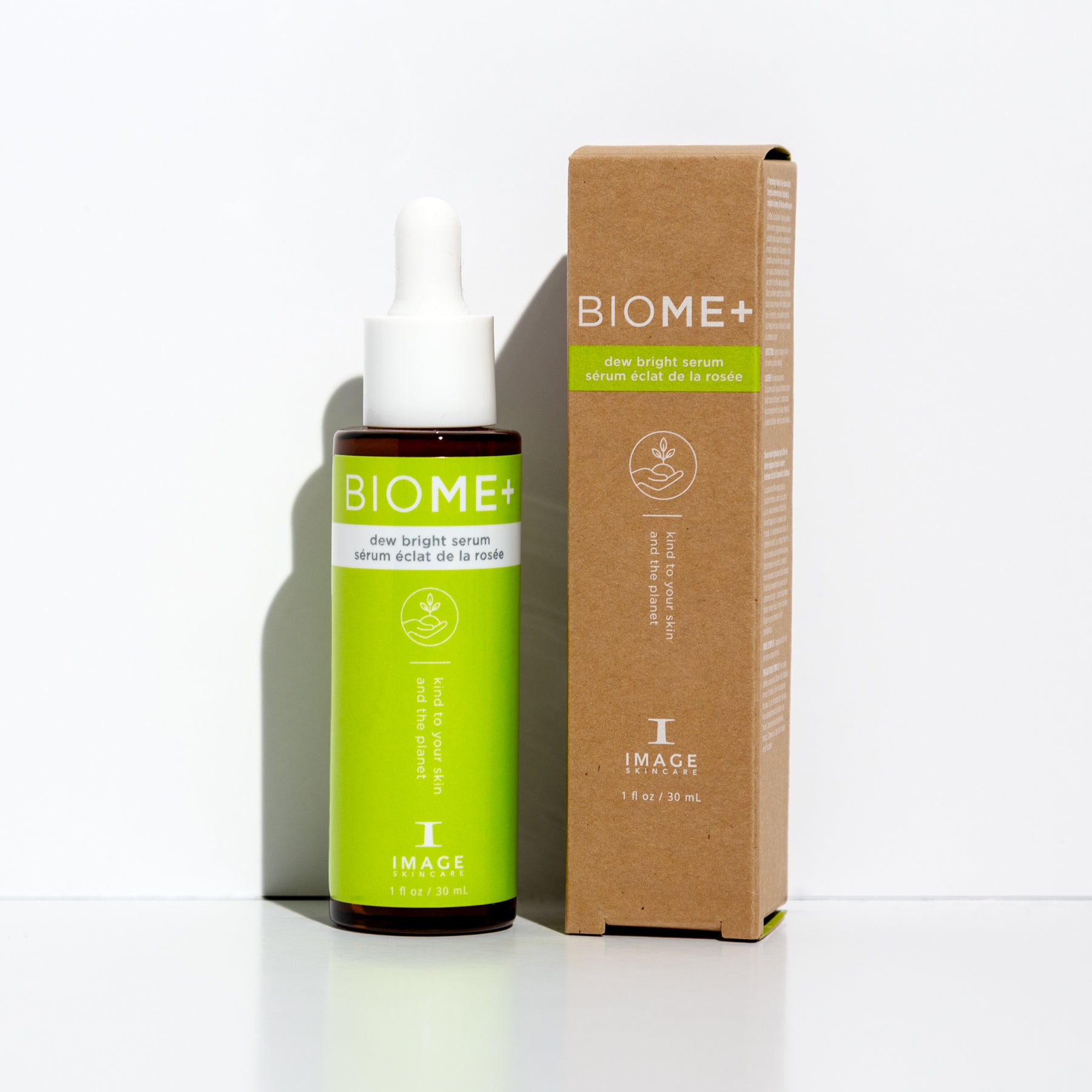 IMAGE SKINCARE BIOME+ dew bright serum – Glow-Serum, 30ml, Pipettenflasche und Umkarton