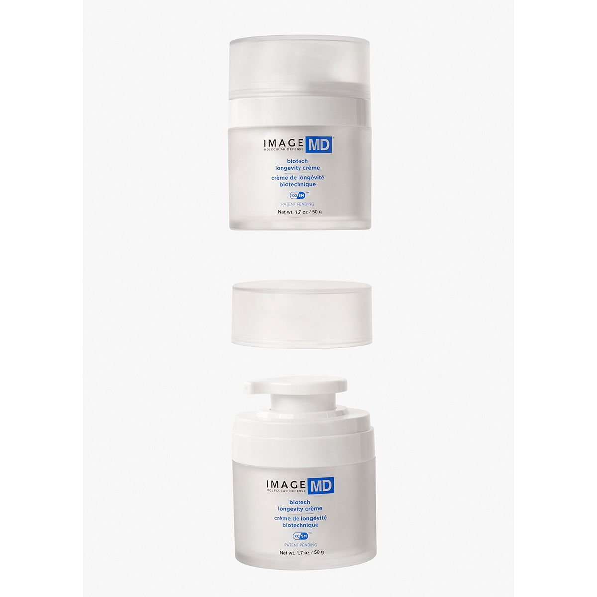 IMAGE SKINCARE MD biotech longevity crème – Anti-Aging Pflege für empfindliche Haut, 50ml, Tiegel offen und geschlossen