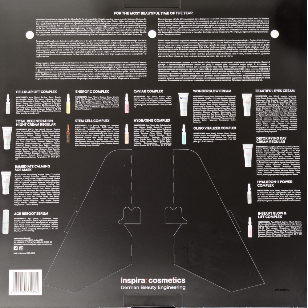 INSPIRA:COSMETICS Adventskalender 2025 – 24 Pflegeüberraschungen, 1stk, Rückseite
