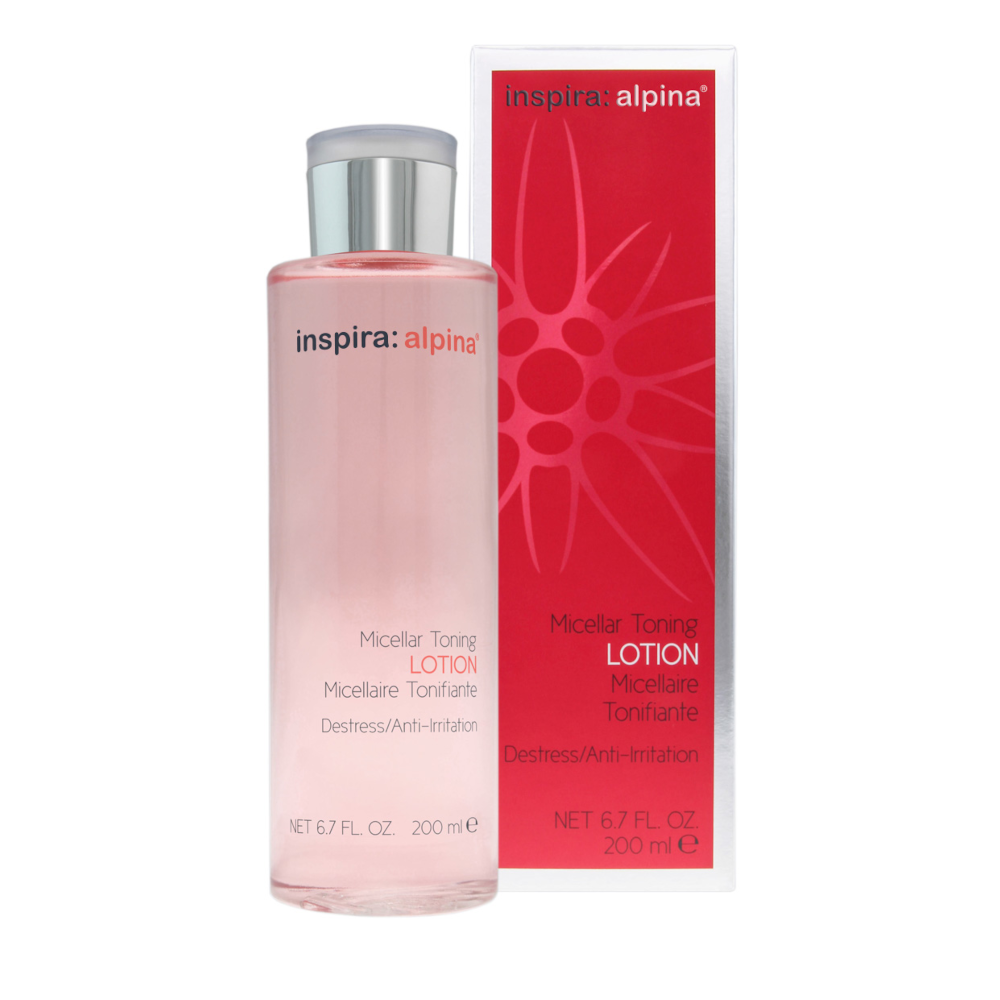 INSPIRA:COSMETICS inspira:alpina Micellar Toning Lotion – Sanft klärendes Mizellen-Gesichtswasser, 200ml, Spender und Umkarton