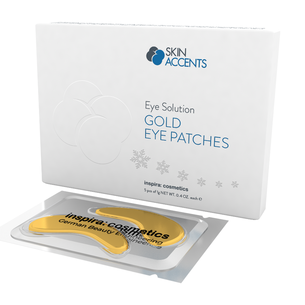 INSPIRA:COSMETICS Skin Accents Eye Solution Gold Eye Patches – glättende & kühlende Augenpflege, 5Paar, Pads und Umkarton
