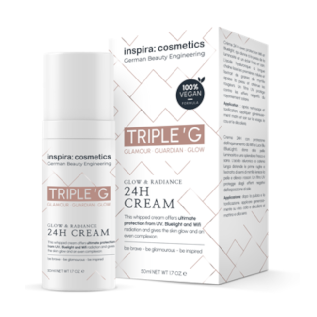 INSPIRA:COSMETICS Triple G Glow & Radiance 24H Cream – 24h-Pflege mit Schutzfaktoren, 50ml, Tiegel und Umkarton