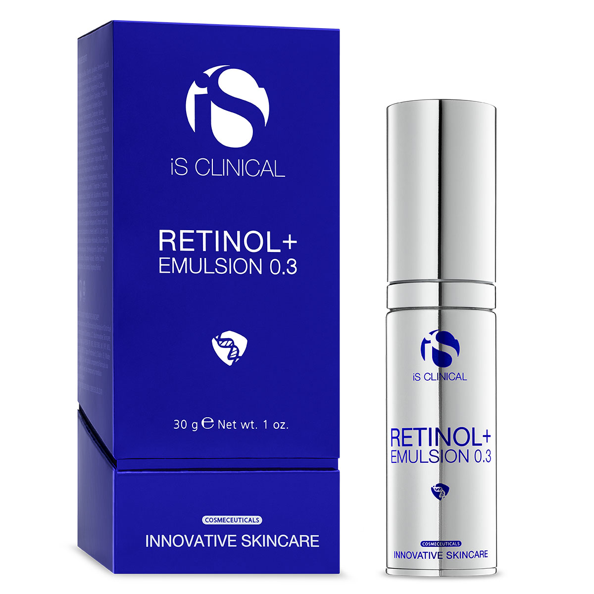 IS CLINICAL Retinol+ Emulsion 0.3s – Anti-Aging Pflege, 30g, Umkarton und Pumpspender