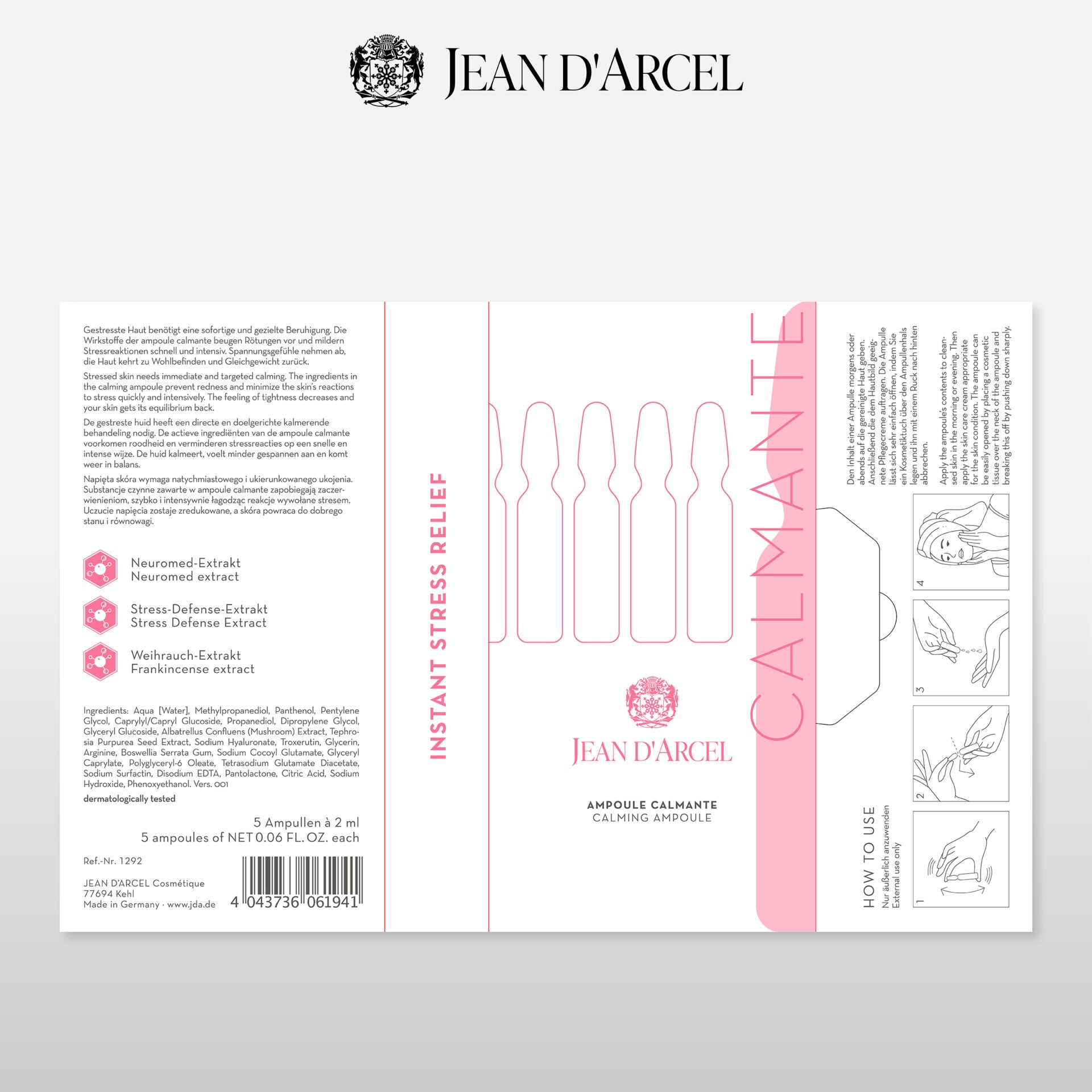 JEAN D'ARCEL ampoule calmante | calming ampoule – Beruhigendes Konzentrat gegen Rötungen & Stressreaktionen, 5x2ml, Faltschachtel