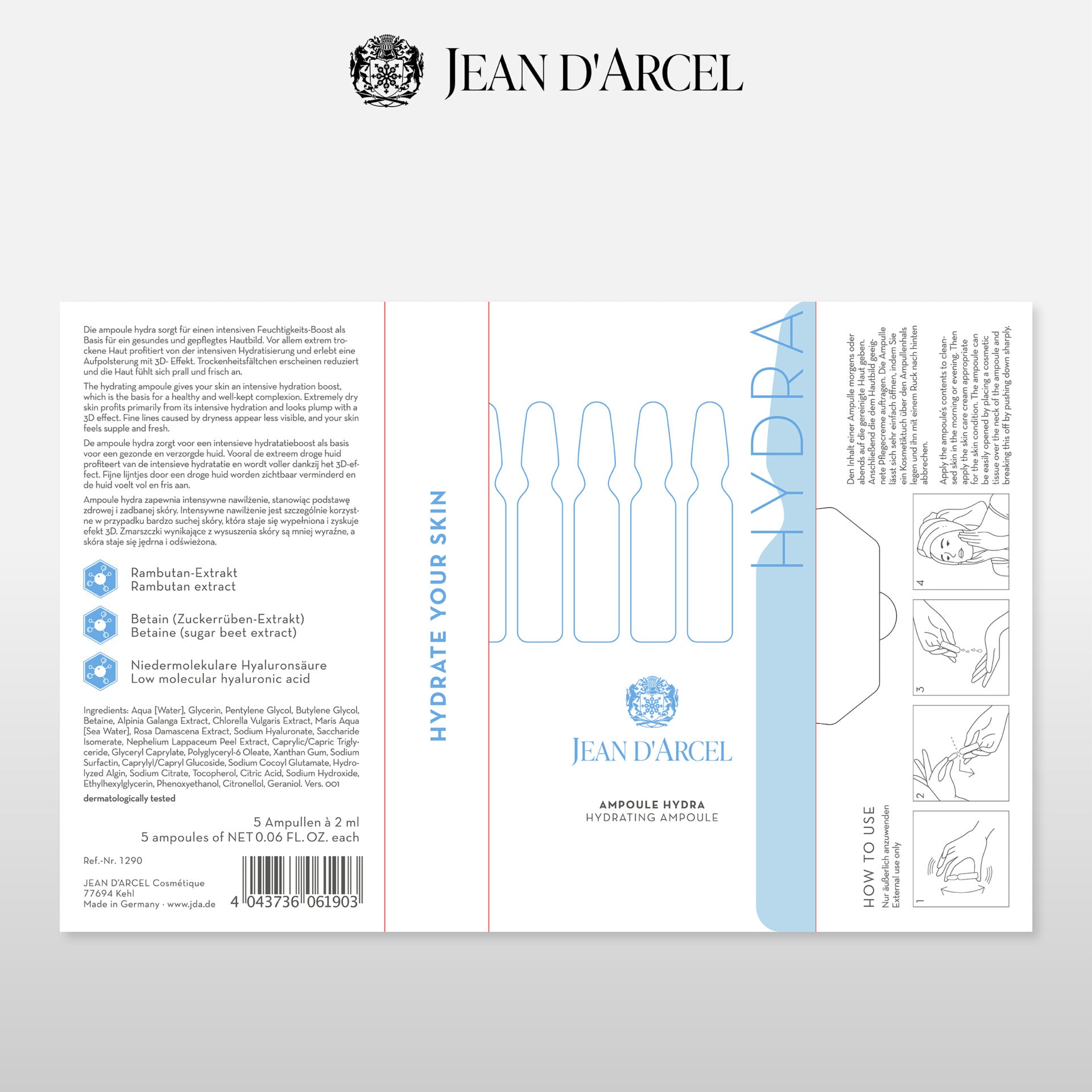 JEAN D'ARCEL ampoule hydra | hydrating ampoule – Feuchtigkeits-Ampullen, 5x2ml, Faltschachtel