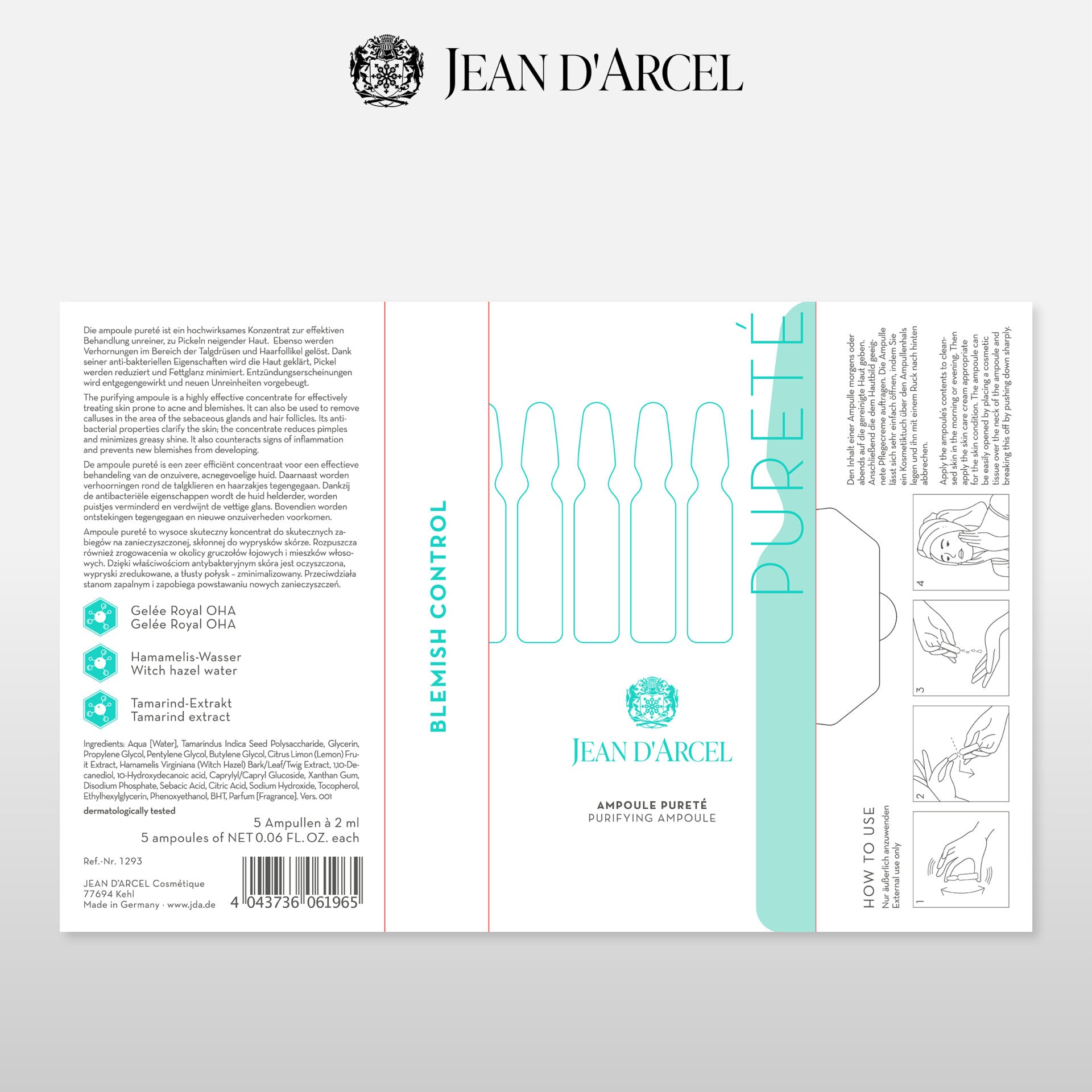 JEAN D'ARCEL ampoule pureté | purifiying ampoule – Klärende Ampulle gegen Unreinheiten, 5x2ml, Faltschachtel