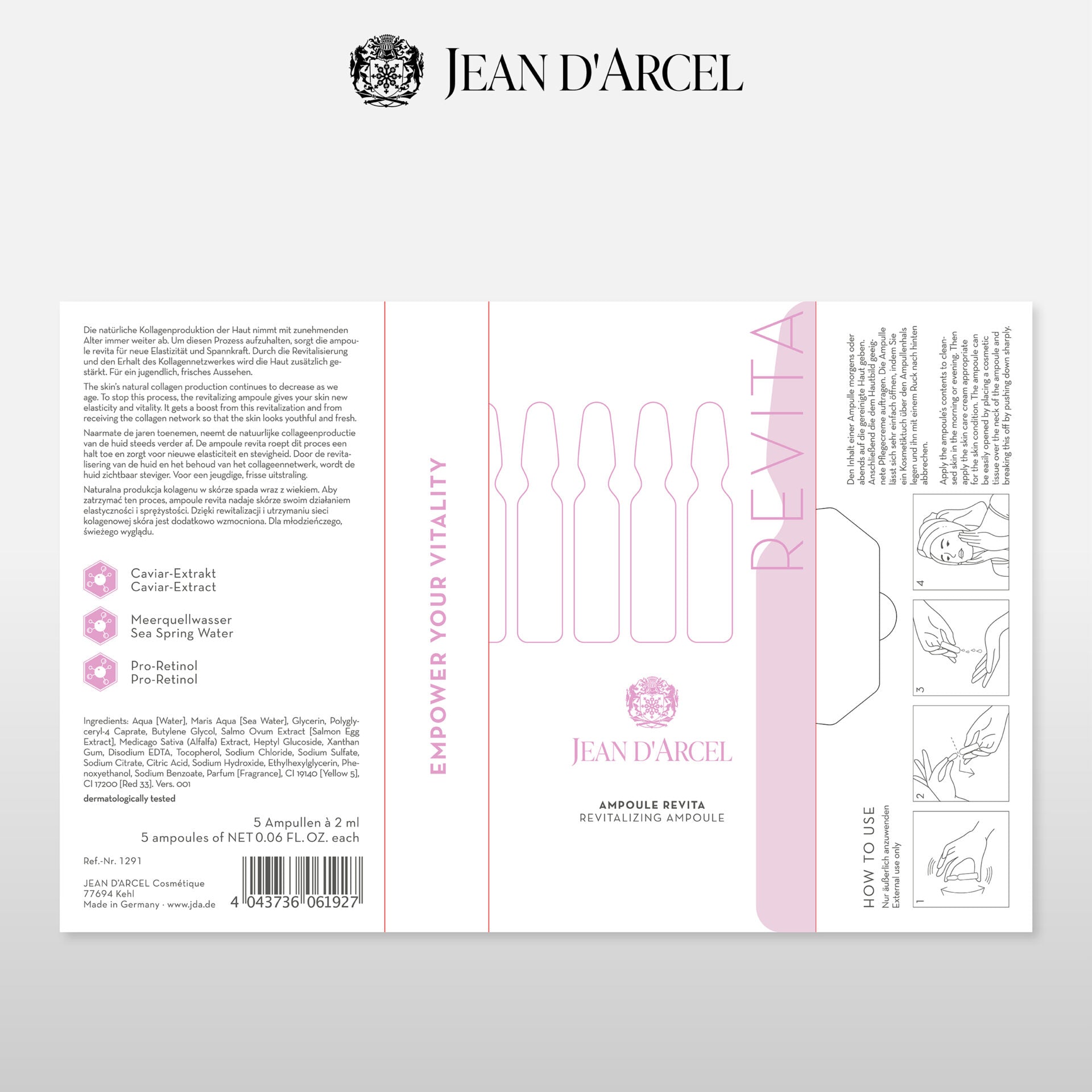 JEAN D'ARCEL ampoule revita | revitalizing ampoule 5 x 2ml – Ampullen für neue Elastizität & Spannkraft, 5x2ml, Faltschachtel