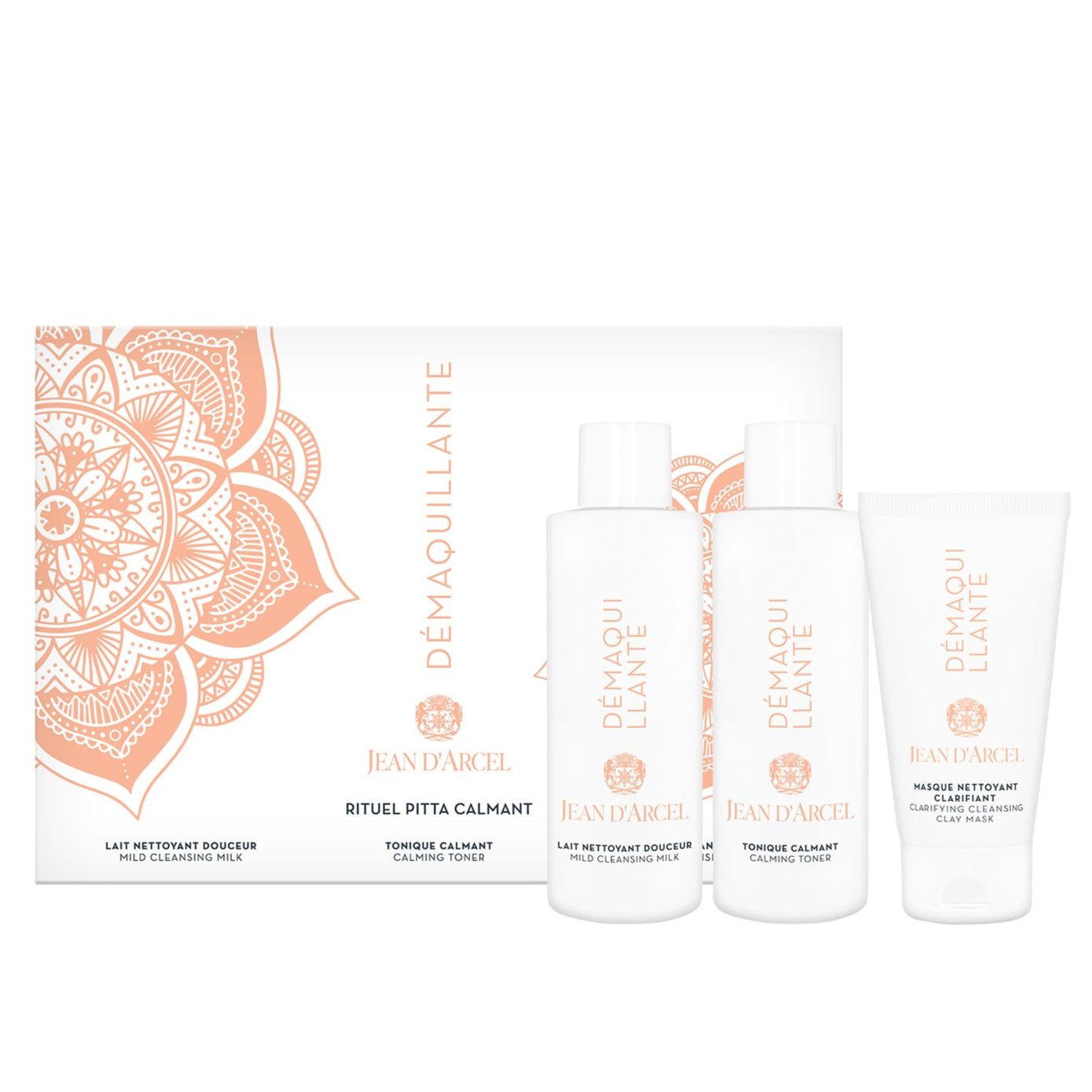 JEAN D'ARCEL DÉMAQUILLANTE rituel Pitta calmant – Reinigungs-Set, 3x100ml, Einzelprodukte und Umkarton