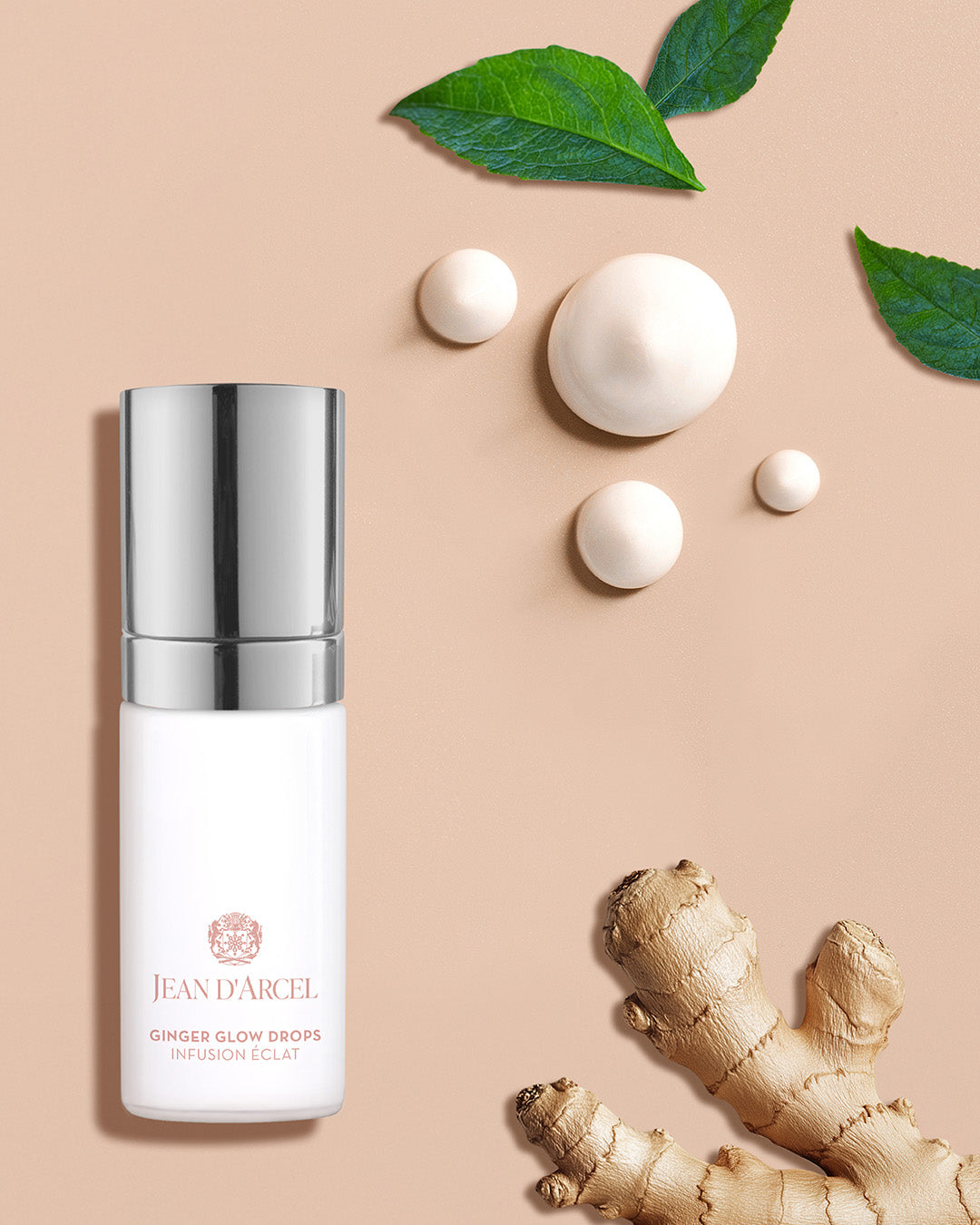 JEAN D'ARCEL ginger glow drops , 30ml, Pumpspender, Cremetextur und Ingwerwurzel