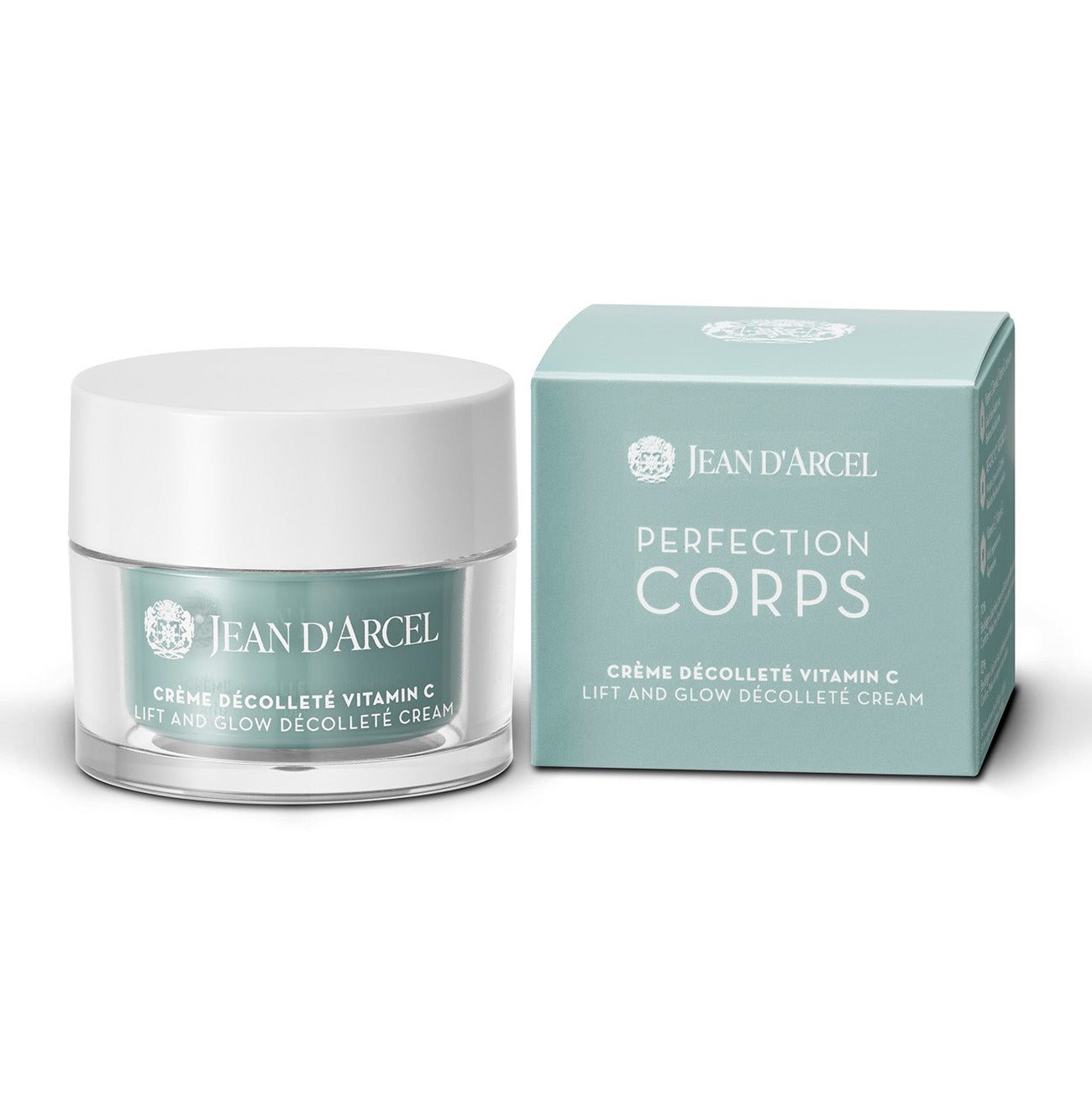 JEAN D'ARCEL PERFECTION CORPS crème décolleté vitamin C – glättende und straffende Decollete-Pflege, 50ml, Tiegel und Umkarton