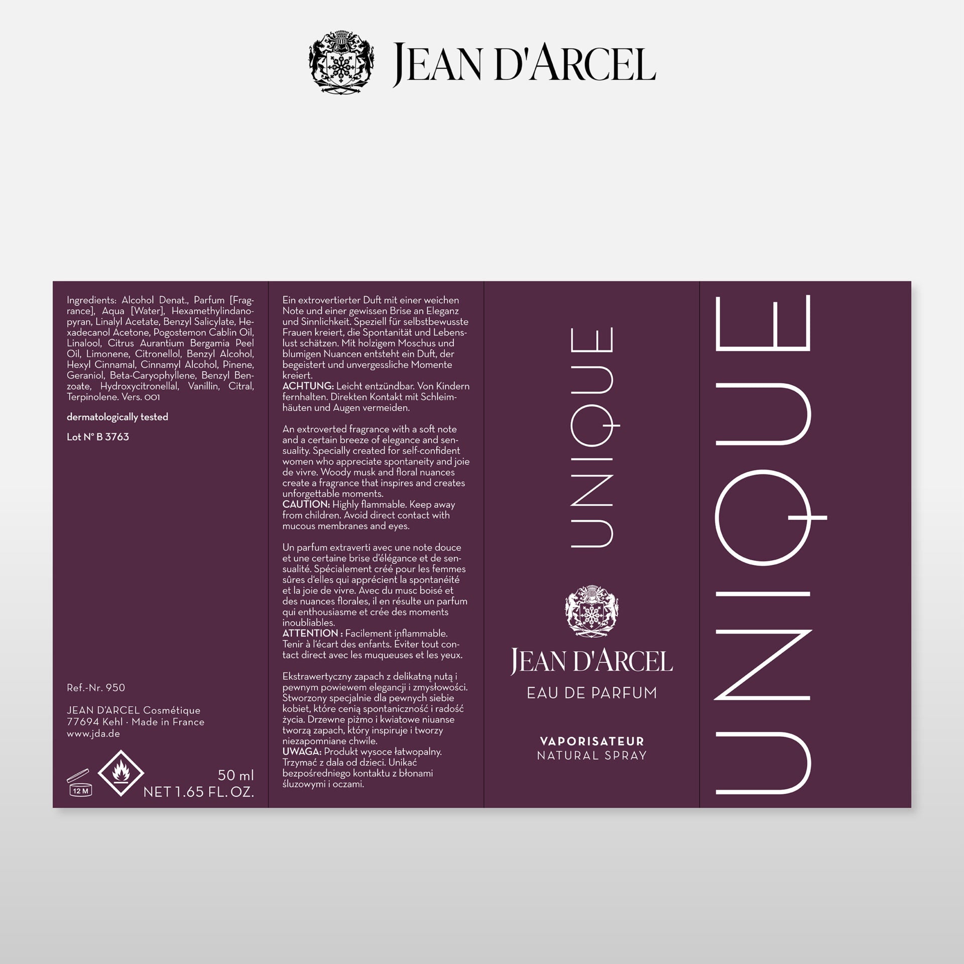 JEAN D'ARCEL UNIQUE – Eau de Parfum, 50ml, Faltschachtel