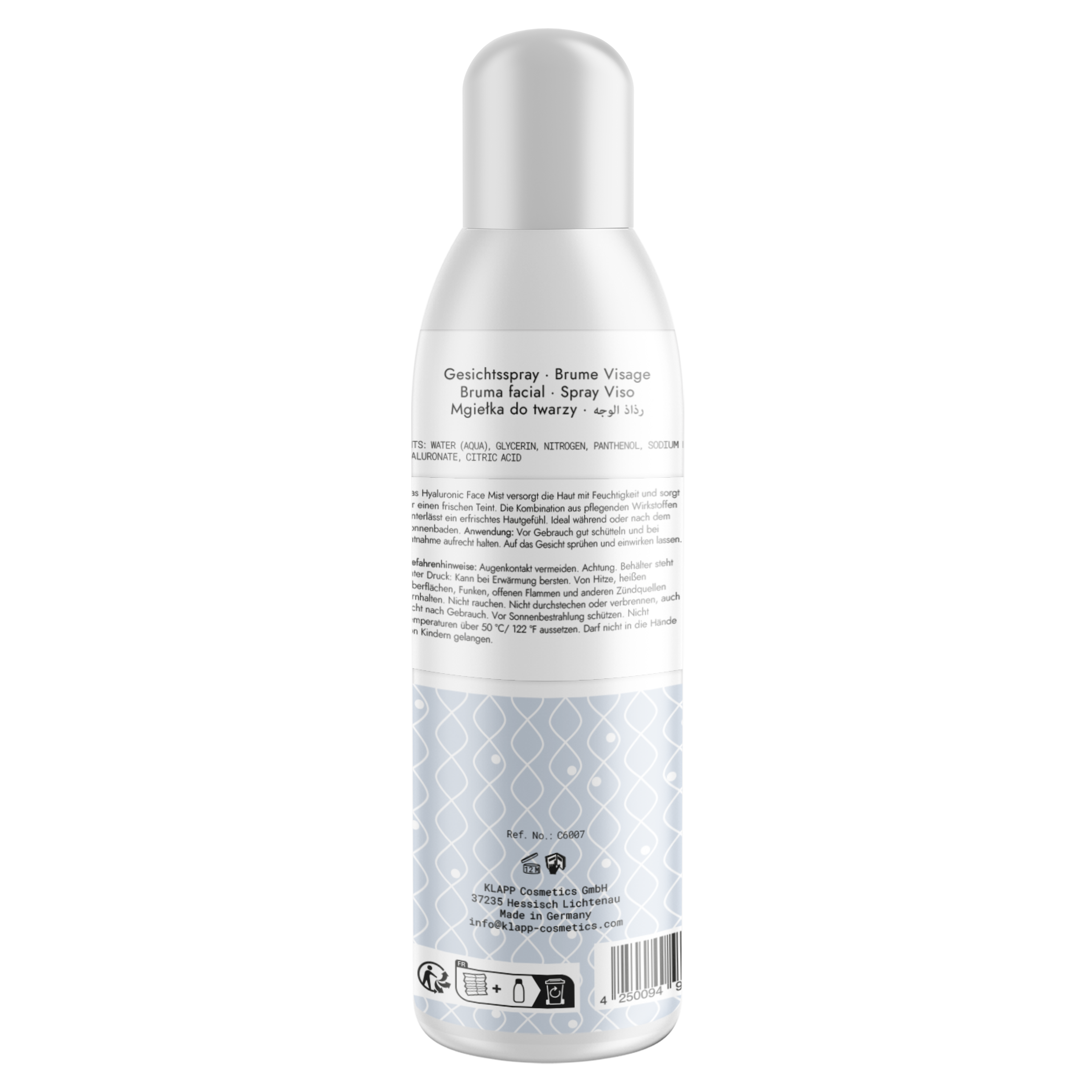 KLAPP Hyaluronic Face Mist – Limited Edition, 150ml, Rückseite