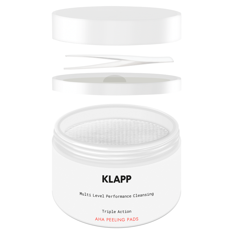 KLAPP Triple Action AHA Peeling Pads – Reinigungspads, 40Stk, Tiegel offen mit Pinzette