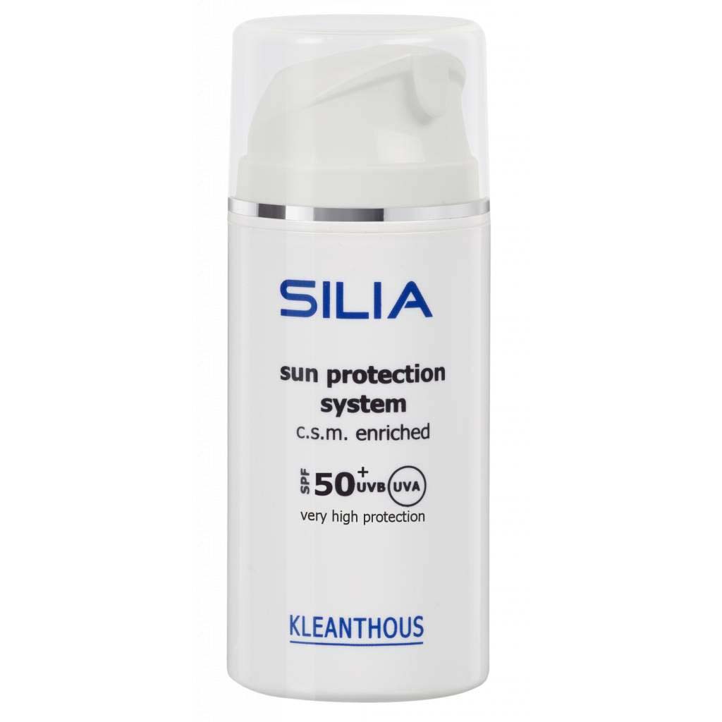 KLEANTHOUS SILIA sun protection system SPF50+ – Sonnenschutzcreme, 100ml, Pumpspender