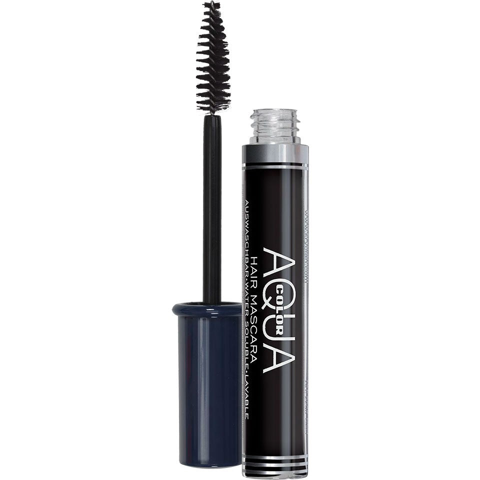 KRYOLAN Aquacolor Hair Mascara black – Temporäre Farbe für Haare und Wimpern, 11ml, Spender offen mit Applikatorbürste