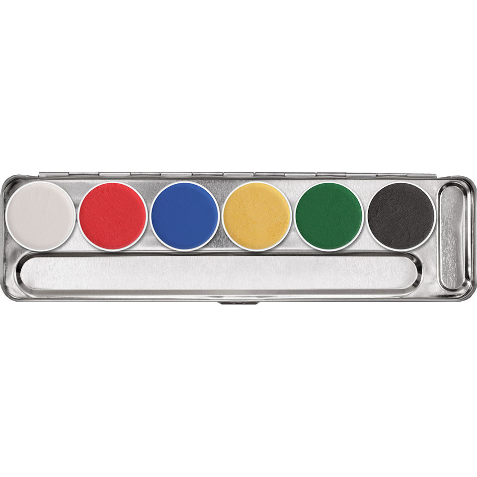 KRYOLAN Aquacolor Palette 6 Farben – Hochpigmentierte, fettfreie Kompaktschminke für Gesicht & Körper, 1stk, Variante standard