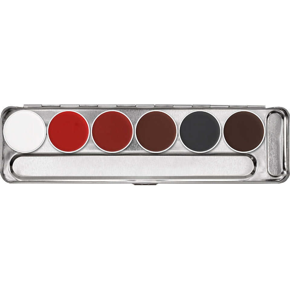KRYOLAN Aquacolor Palette 6 Farben S – Hochpigmentierte, fettfreie Kompaktschminke für Gesicht & Körper, 20ml, Palette offen