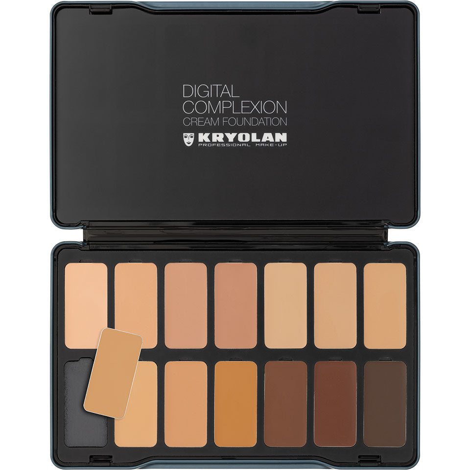 KRYOLAN Digital Complexion Cream Foundation Palette 14 Farben - digital 1 – 14 vegane Profi-Farben für HD & 4K, 24,5g, Refill System