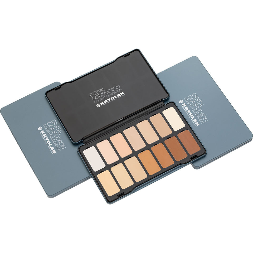 KRYOLAN Digital Complexion Cream Foundation Palette 14 Farben - digital 2 – 14 vegane Profi-Farben für HD & 4K, 24,5g, offen und geschlossen