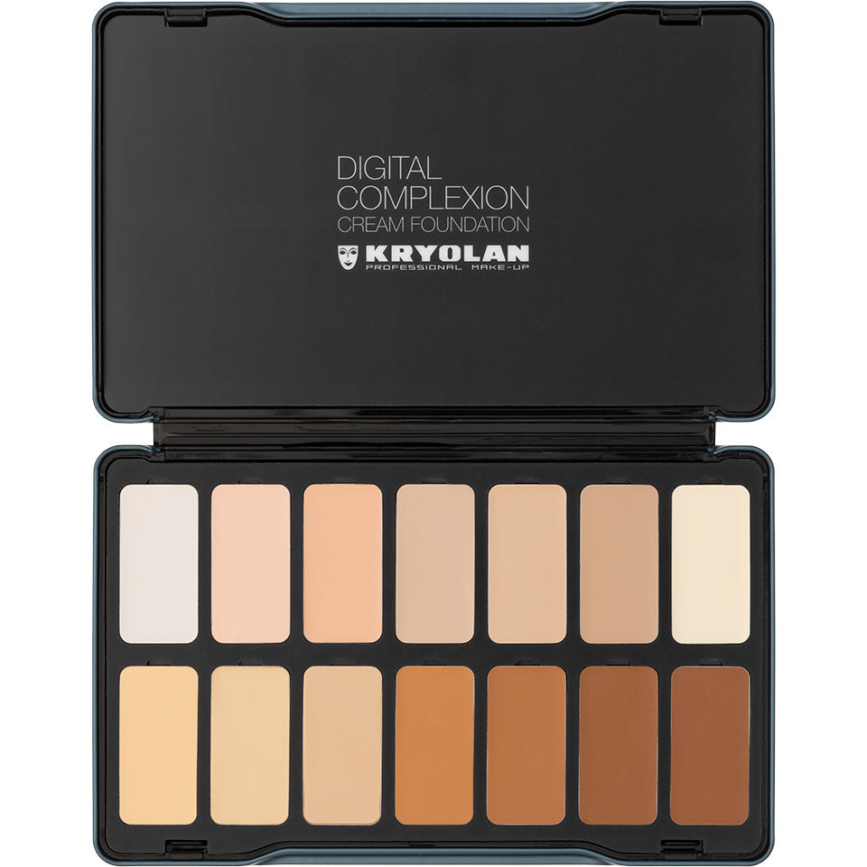 KRYOLAN Digital Complexion Cream Foundation Palette 14 Farben - digital 2 – 14 vegane Profi-Farben für HD & 4K, 24,5g, offen