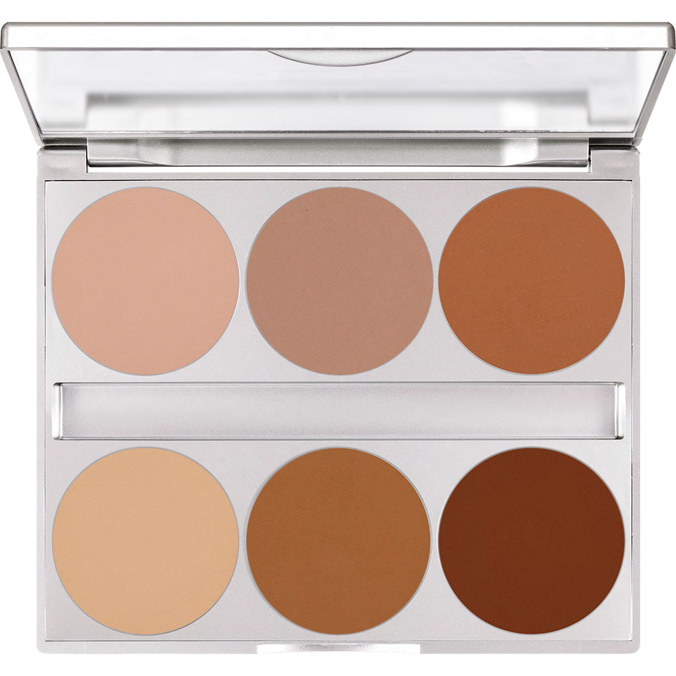 KRYOLAN Dual Finish Palette 6 Farben Modelling – Mikronisierte Puderfoundation, 10g, Spiegelpalette offen