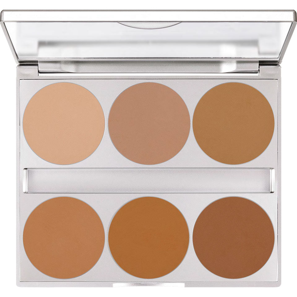 KRYOLAN Dual Finish Palette 6 Farben Warm Complexion – Mikronisierte Puderfoundation, 10g, Spiegelpalette offen