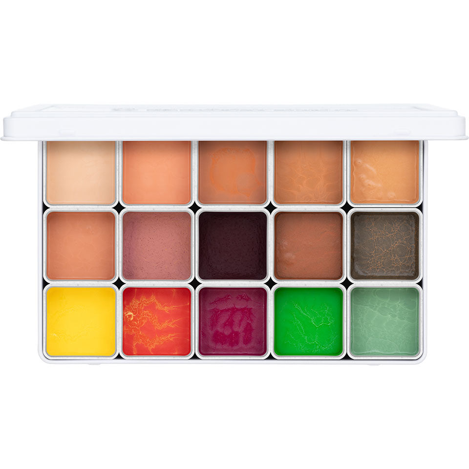 KRYOLAN FX Design Color Palette 15 Farben complexion – hochpigmentierte, alkoholaktivierbare Farben, 15g, offen